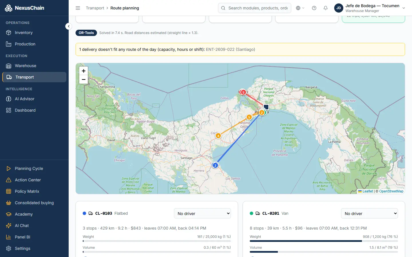 Screenshot: Route planning