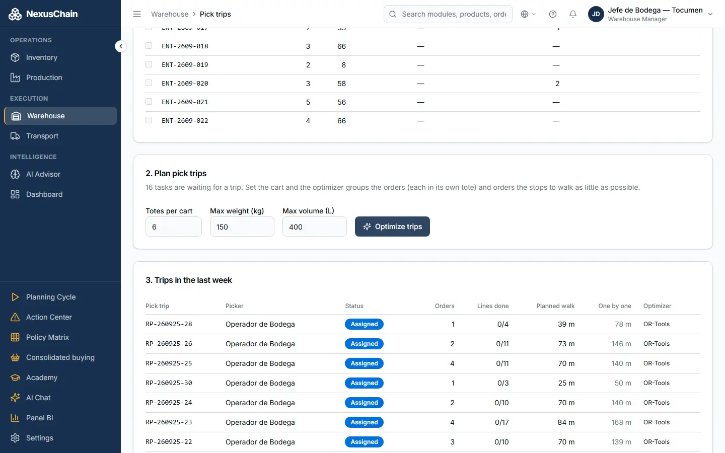 Screenshot: Pick trips